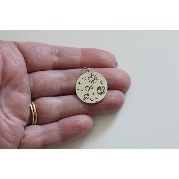 Sterling Silver Solar System Charm on a Disk, Silver Solar System Charm - Picture 1 of 4